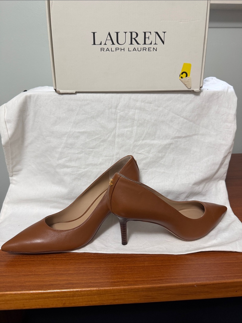 Lauren Ralph Lauren Cognac Leather Pointed-Toe Pumps